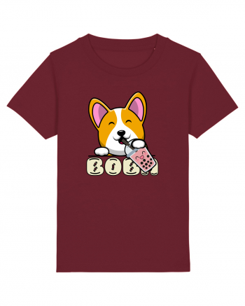 Kawaii Corgi Drinking Boba Tea Burgundy