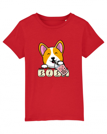 Kawaii Corgi Drinking Boba Tea Red