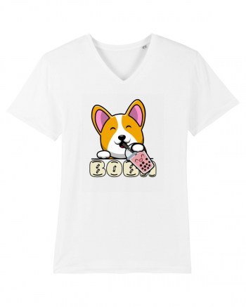 Kawaii Corgi Drinking Boba Tea White