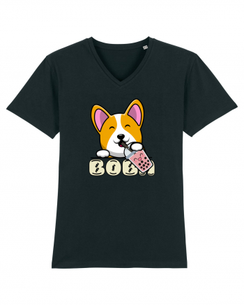 Kawaii Corgi Drinking Boba Tea Black