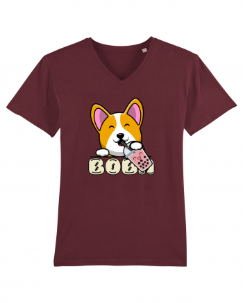 Kawaii Corgi Drinking Boba Tea Burgundy