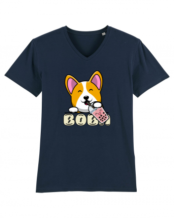 Kawaii Corgi Drinking Boba Tea French Navy