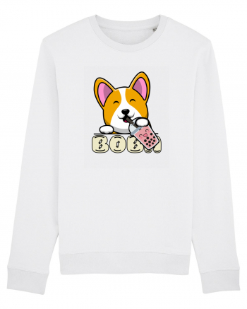 Kawaii Corgi Drinking Boba Tea White