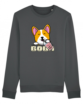 Kawaii Corgi Drinking Boba Tea Anthracite