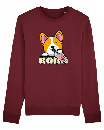 Kawaii Corgi Drinking Boba Tea Burgundy