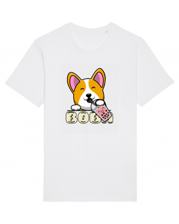 Kawaii Corgi Drinking Boba Tea White