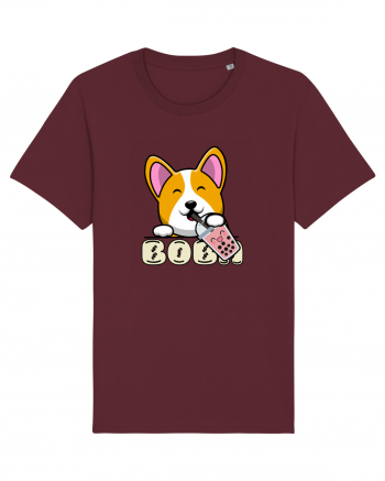 Kawaii Corgi Drinking Boba Tea Burgundy