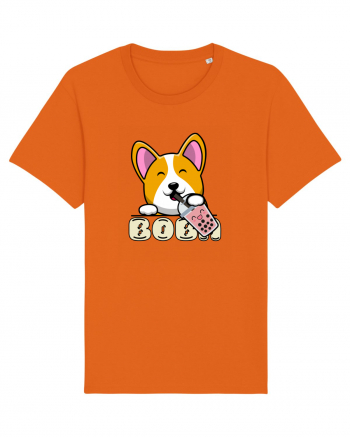 Kawaii Corgi Drinking Boba Tea Bright Orange