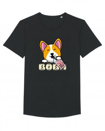 Kawaii Corgi Drinking Boba Tea Black