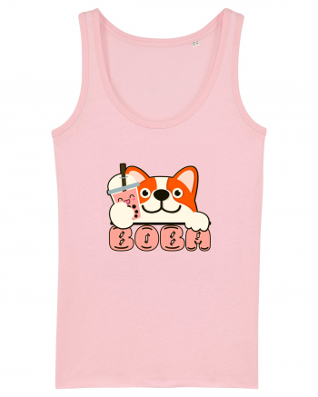 Kawaii Corgi Drinking Boba Tea Cotton Pink