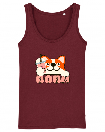 Kawaii Corgi Drinking Boba Tea Burgundy