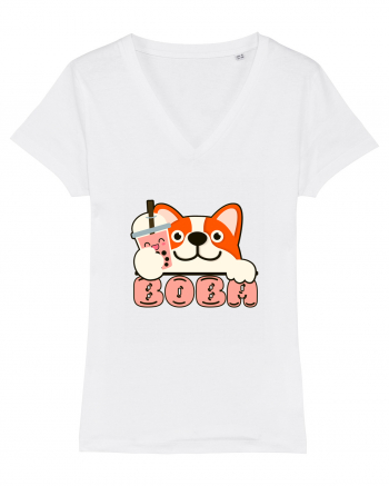 Kawaii Corgi Drinking Boba Tea White