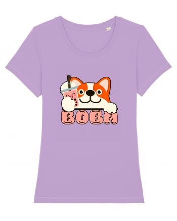 Kawaii Corgi Drinking Boba Tea Lavender Dawn