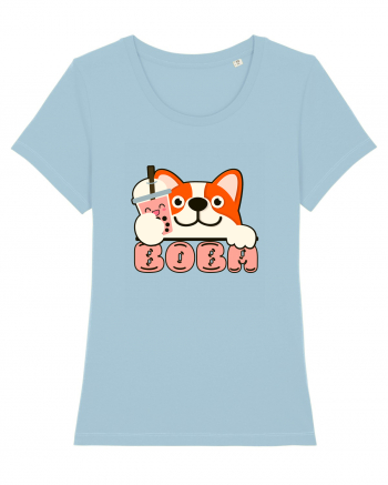 Kawaii Corgi Drinking Boba Tea Sky Blue