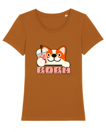 Kawaii Corgi Drinking Boba Tea Roasted Orange