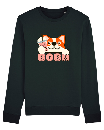 Kawaii Corgi Drinking Boba Tea Black
