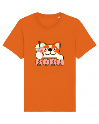 Kawaii Corgi Drinking Boba Tea Bright Orange