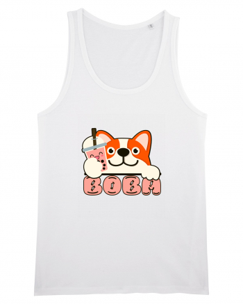 Kawaii Corgi Drinking Boba Tea White