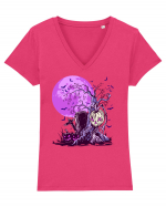 Purple Halloween Moon Tricou mânecă scurtă guler V Damă Evoker