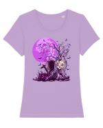 Purple Halloween Moon Tricou mânecă scurtă guler larg fitted Damă Expresser