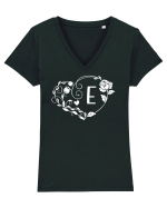 Litera E - alb Tricou mânecă scurtă guler V Damă Evoker