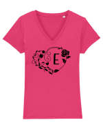 Litera E - negru Tricou mânecă scurtă guler V Damă Evoker