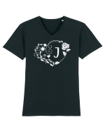 Litera J - alb Tricou mânecă scurtă guler V Bărbat Presenter