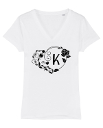 Litera K - negru Tricou mânecă scurtă guler V Damă Evoker