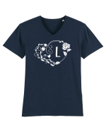 Litera L - alb Tricou mânecă scurtă guler V Bărbat Presenter