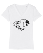 Litera L - negru Tricou mânecă scurtă guler V Damă Evoker