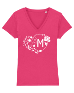 Litera M - alb Tricou mânecă scurtă guler V Damă Evoker