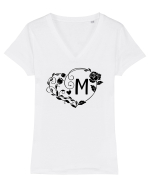 Litera M - negru Tricou mânecă scurtă guler V Damă Evoker