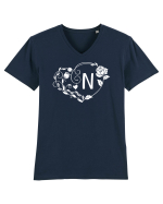 Litera N - alb Tricou mânecă scurtă guler V Bărbat Presenter