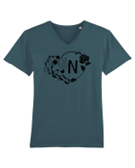 Litera N - negru Tricou mânecă scurtă guler V Bărbat Presenter