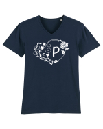 Litera P - alb Tricou mânecă scurtă guler V Bărbat Presenter