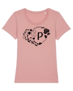 Litera P - negru Tricou mânecă scurtă guler larg fitted Damă Expresser