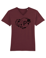 Litera P - negru Tricou mânecă scurtă guler V Bărbat Presenter
