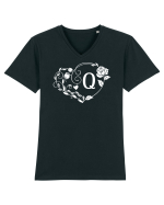 Litera Q - alb Tricou mânecă scurtă guler V Bărbat Presenter