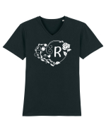 Litera R - alb Tricou mânecă scurtă guler V Bărbat Presenter