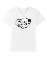 Litera S - negru Tricou mânecă scurtă guler V Bărbat Presenter