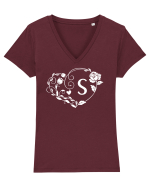 Litera S - alb Tricou mânecă scurtă guler V Damă Evoker