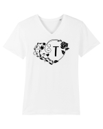 Litera T - negru Tricou mânecă scurtă guler V Bărbat Presenter
