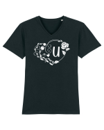 Litera U - alb Tricou mânecă scurtă guler V Bărbat Presenter