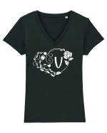 Litera V - alb Tricou mânecă scurtă guler V Damă Evoker