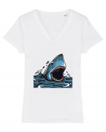 Shark Attack Tricou mânecă scurtă guler V Damă Evoker