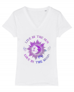 Live By The Sun And Moon Mystical Tricou mânecă scurtă guler V Damă Evoker