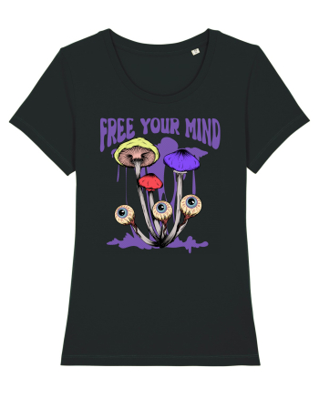 Free Your Mind Trippy Psychedelic Mushroom Black