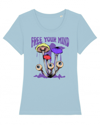 Free Your Mind Trippy Psychedelic Mushroom Sky Blue