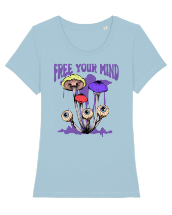 Free Your Mind Trippy Psychedelic Mushroom Sky Blue