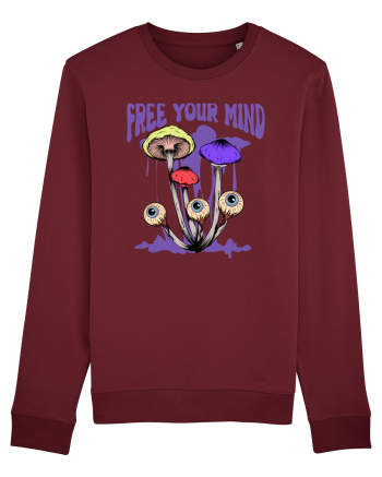 Free Your Mind Trippy Psychedelic Mushroom Burgundy